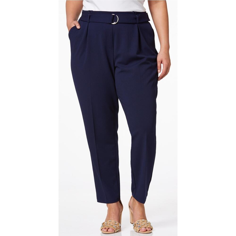 CATO PLUS PETITE PAPER BAG WAIST PLEATED NAVY SLIM ANKLE PANTS SIZE LARGE